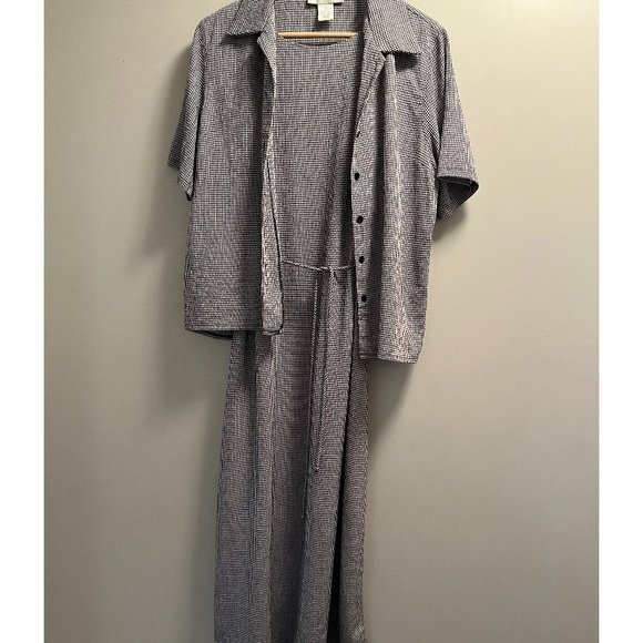 Nancy G: Vintage checkered 2 piece maxi summer dress/short sleeve shirt set - Picture 5 of 11